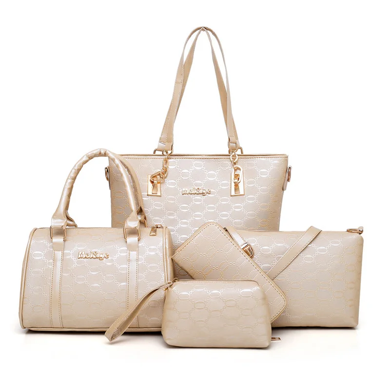 Günstige 5 teile los Frauen Handtaschen Set Hohe Qualität PU Leder Weibliche Verbund Taschen Praktische Lässig Frauen Taschen Sac ein haupt Bolsa femina