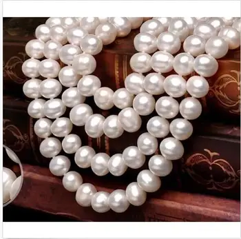

classi round 8-9mm freshwater white pearl necklace 48inch 925silver