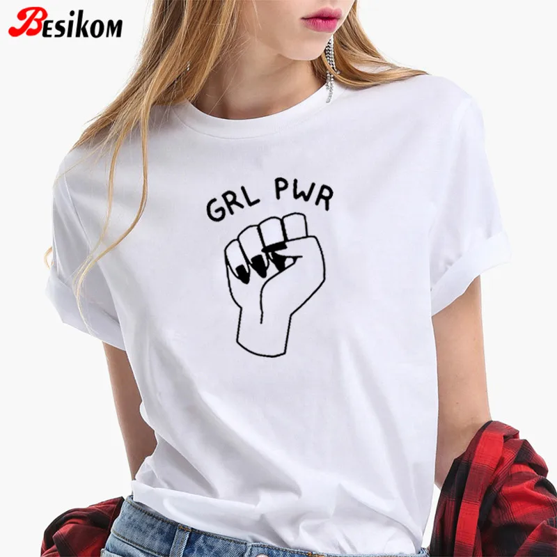 Besikom New Fashion T Shirt Women Short Sleeve Funny Graphic Tee Streetwear Casual Summer Tops Solid White Clothes 2020 | Женская одежда
