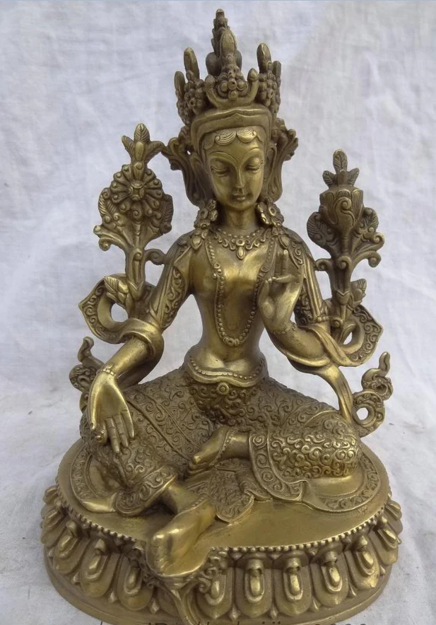 00242 8&quot Tibet Pure Bronze Buddhist Lotus Protect Green Tara Goddess Buddha Statue (A0414) | Дом и сад
