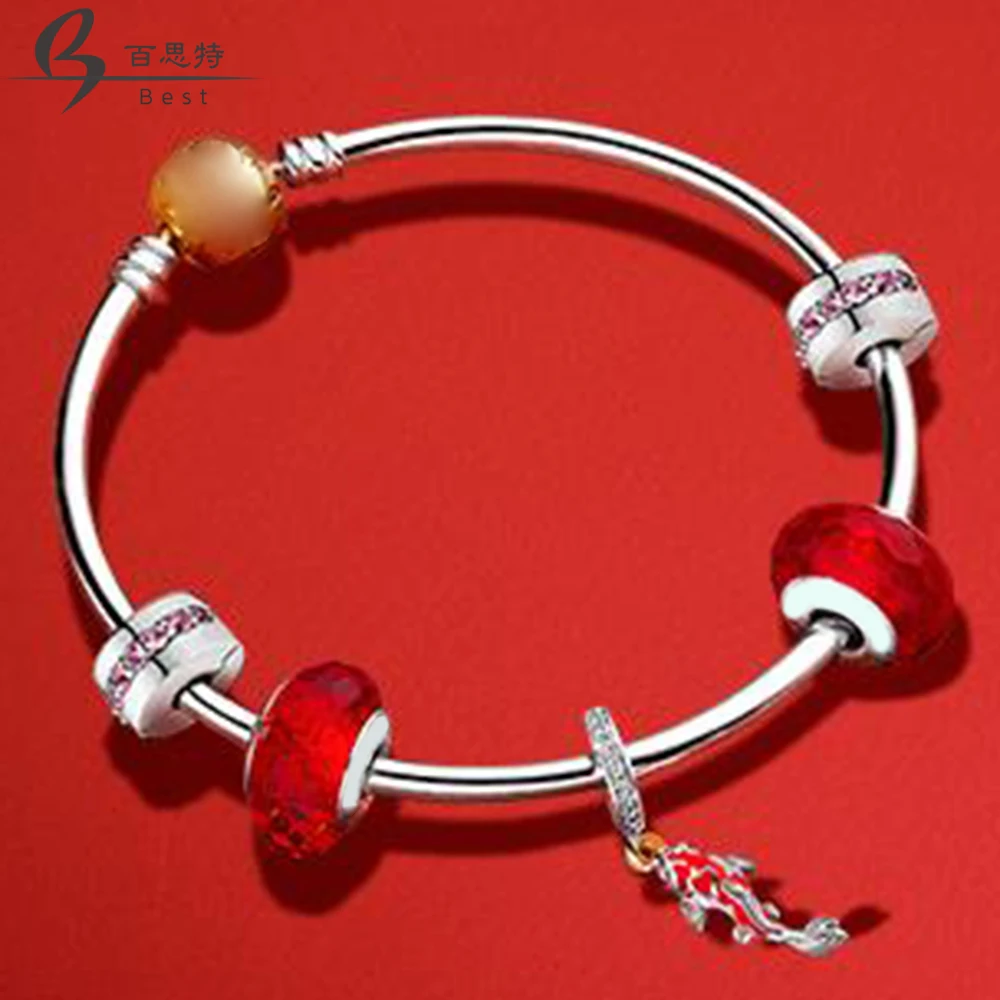 

BEST 100% 925 Sterling Silver 797829CZ GOOD FORTUNE CARP HANGING CHARM Bangle Set Send Your Girlfriend A Happy New Year Gift
