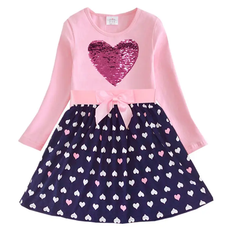VIKITA New Kids Dresses for Girls Children Sequins Dress Girls Long Sleeve Autumn and Winter Dress Toddlers Cotton Vestidos