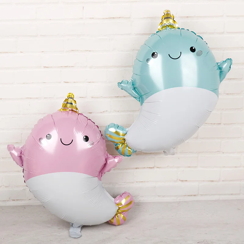 

1pcs 58*72cm Narwhal balloon Macaron Whale Balloon Aluminum film balloon birthday party decoration supplies baby shower toy gift