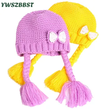 

Crochet Fashion Bowknot Baby Hats for Girls Spring Autumn Winter Warm Girl Hat Children Cap New Kids Caps fit 1 to 5 Age