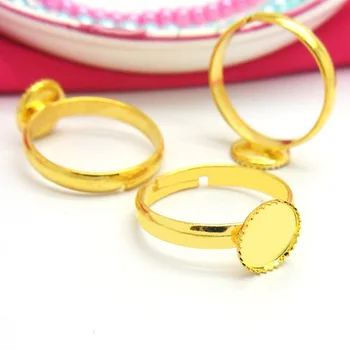 

Blank Kids Ring Settings with Round Bezel Resin Cameo Cabochons Bases DIY Findings for Girls Children Rings Making Golden Plated