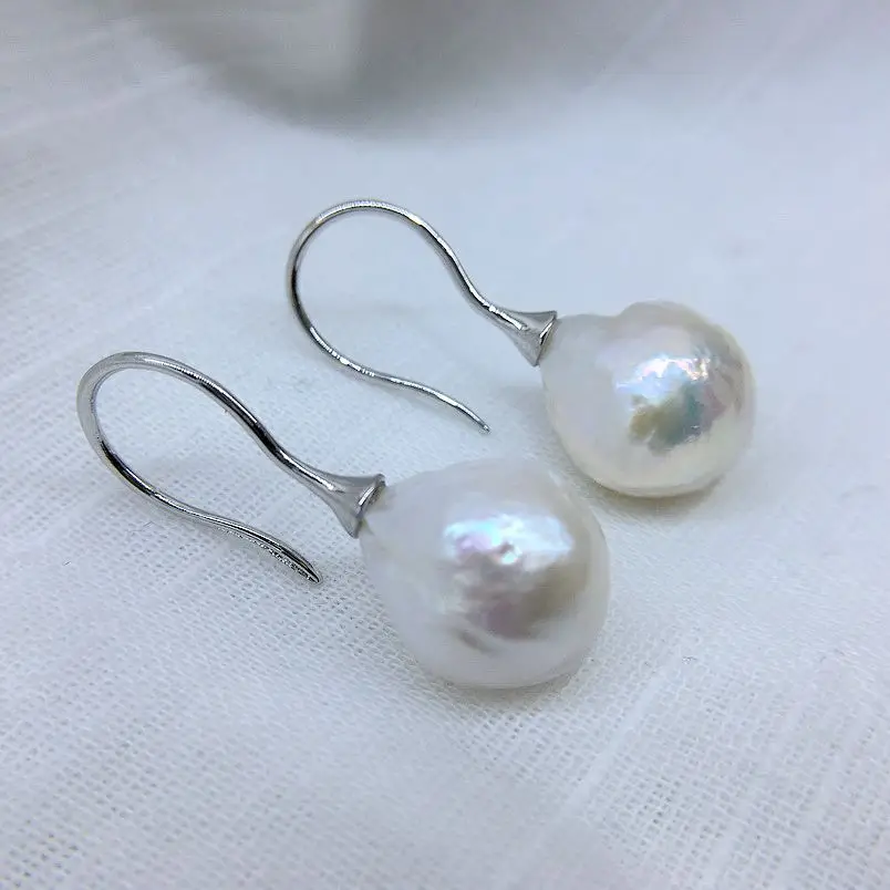 Women's Earrings White Baroque Pearls Irregular Shape 925 Sterling Silver Fish Hook Earrings Pearl Earrings Gifts for Girls