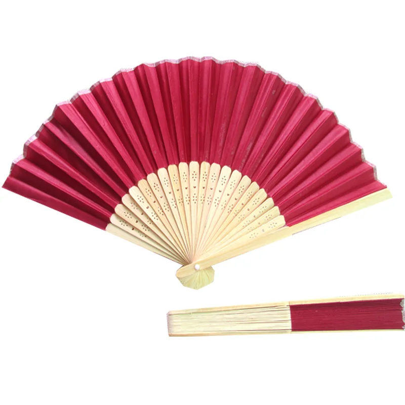 

10pcs wine red claret red marsala folding Silk Hand Fan weding gifts