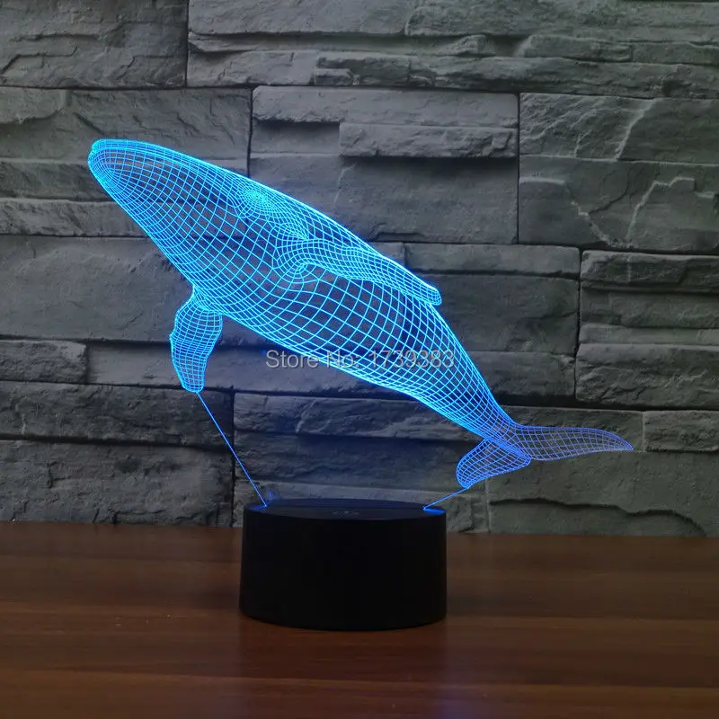 

8Pcs/Lot Color changeable touch sensor control Whale Arcylic 3D Fish LED Night Light USB 3D LED Cetacean table Lamps