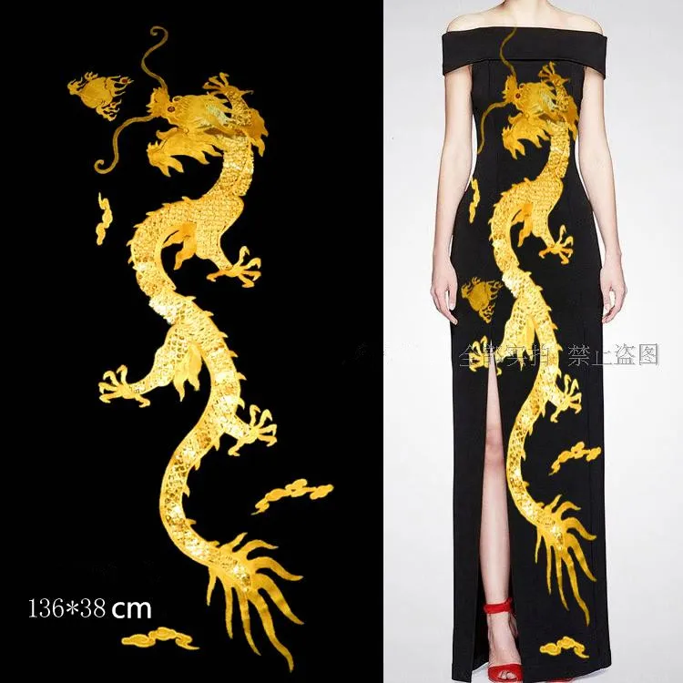 

Super-sized Golden Dragon Applique Embroidery Patch Applique DIY Lace Clothing Accessory