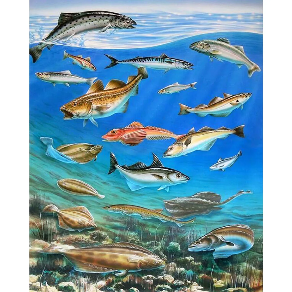 

Cross Stitch Kit DIY Diamond Embroidery Seabed fish Full Square/round Diamond Painting Mosaic Home Decor