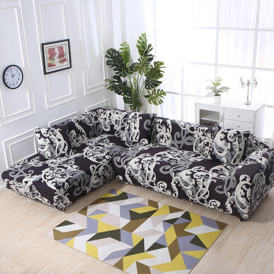 All inclusive Black Royal Stretch L Shape Sofa Covers For Living Room Elastic Sectional Sofa