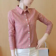 Fashion New Women Blouse Shirt Winter Plus Cashmere Long Sleeve Striped Pockets Bottom Shirt Casual Office Plus Size Slim Blusas