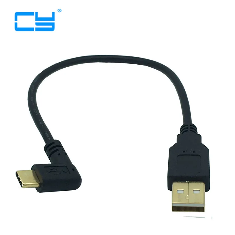 Слева и справа под углом 90 градусов позолоченный USB3.1 Type-C USB мужчина к USB Мужской заряда данных соединительный кабель 25 см для планшетных