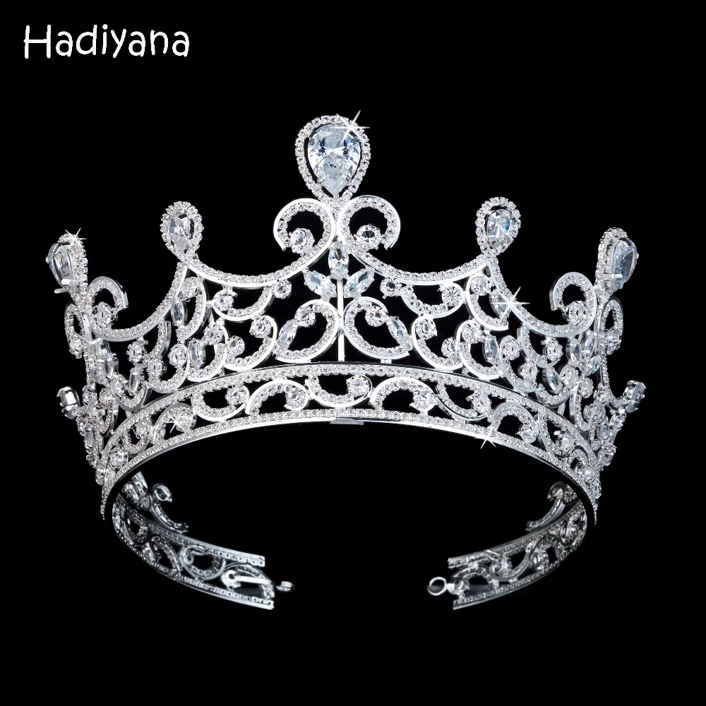 Hadiyana Luxury Sparkling CZ Crystal Wave Bridal Tiaras Crown Hair Accessories Big Diadem Crowns for Women Girls Wedding BC3675 Hadiyana Luxury Sparkling CZ Crystal Wave Bridal Tiaras Crown Hair Accessories Big Diadem Crowns for Women Girls Wedding BC3675