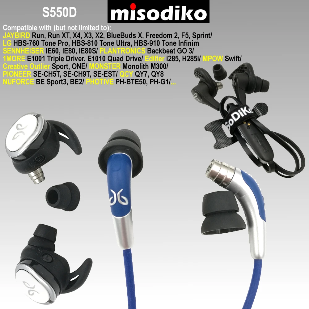 Силиконовые наконечники для наушников misodiko S550D для наушников Jaybird X4 X3 X2, Run, BlueBuds X, Freedom/Photive PH-BTE50/LG HBS-760-810