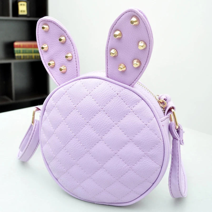 

New Fashion 2017 New Women Handbag Cute Girl Rabbit Ear Round Leather Handbag Vintage Rivet Shoulder Messenger Bag Bolsa