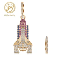 Zhijia new colorful creative crystal rhinestone asymmetric rocket design stud earrings for women party gifts pair of stylish rhinestone flower asymmetric design earrings for women