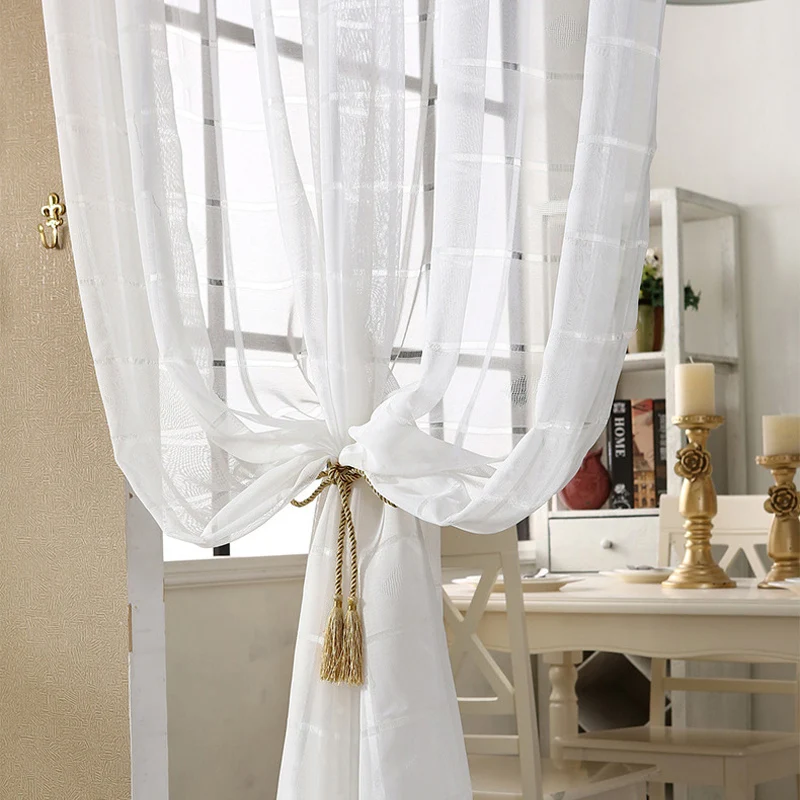 Modern White Plaid Embroidered Voile Curtains For Living Room Bedroom