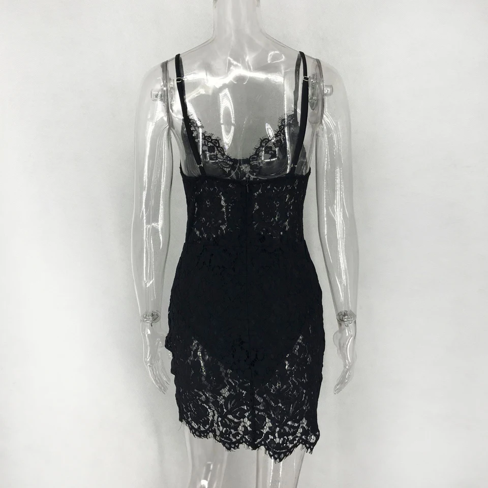 Karlofea, черное кружевное мини-платье, сексуальное, с низким v-образным вырезом, тонкое, на бретелях, без рукавов, Vestido, шикарное, вязаное крючком, Клубная, праздничная одежда, новое женское платье