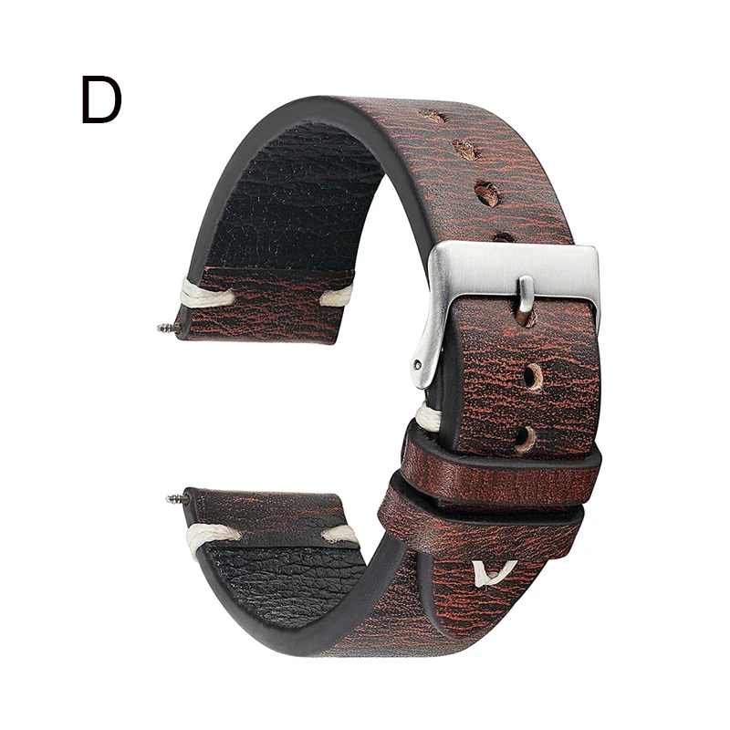 Onthelevel первый слой телячьей кожи ремешок для часов ручной работы винтажные мягкие часы ремешок черный красный строчка дизайн браслет - Цвет ремешка: D