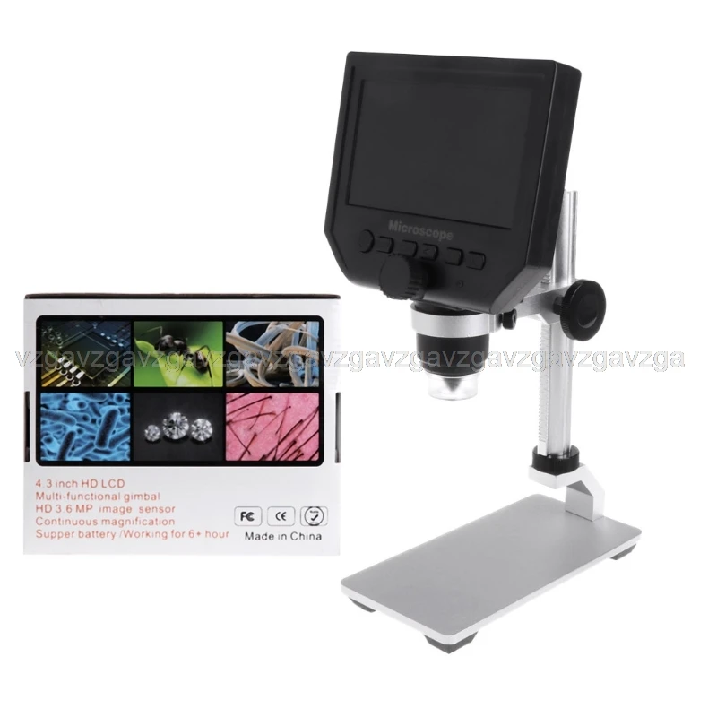 

G600 4.3" LCD Digital Microscope LED Zoom 1-600X 3.6MP HD Camera Video Recorder JUN06 dropship