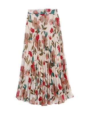 Makuluya New Mori Literary Classic All-Match Soft Women Chiffon Flower Pattern Lithe Elastic Waist Pleated Skirt Beach A-Line L6 Makuluya New Mori Literary Classic All-Match Soft Women Chiffon Flower Pattern Lithe Elastic Waist Pleated Skirt Beach A-Line L6