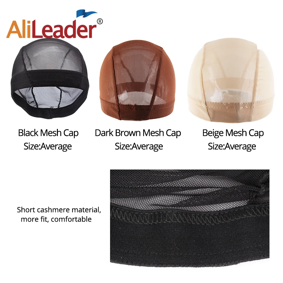 

AliLeader Hot Selling Spandex Mesh Dome Cap For Wig Making Glueless Hairnet Black Brown Elastic Mesh Caps Wig Making Material