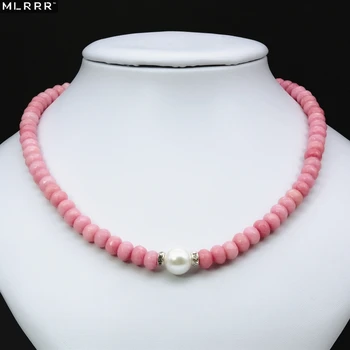 

Vintage Classic Natural Stone Jewelry Noble Pink Rhodochrosites Beaded with Shell Pearl Chain Choker Necklace