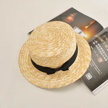 

Summer Flat Sun Hats For Women Kids Chapeau Feminino Straw Hat Panama Style Cappelli Side With Kow Beach Bucket Cap Girl