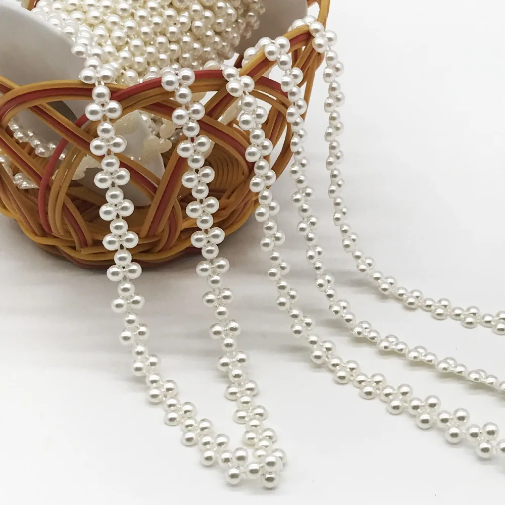 

Roll Pearl Plastic Rhinestones Sew-On Sashes With Rhinestones White Pearl ABS Chain Decorations For Clothes Crafts Accessories