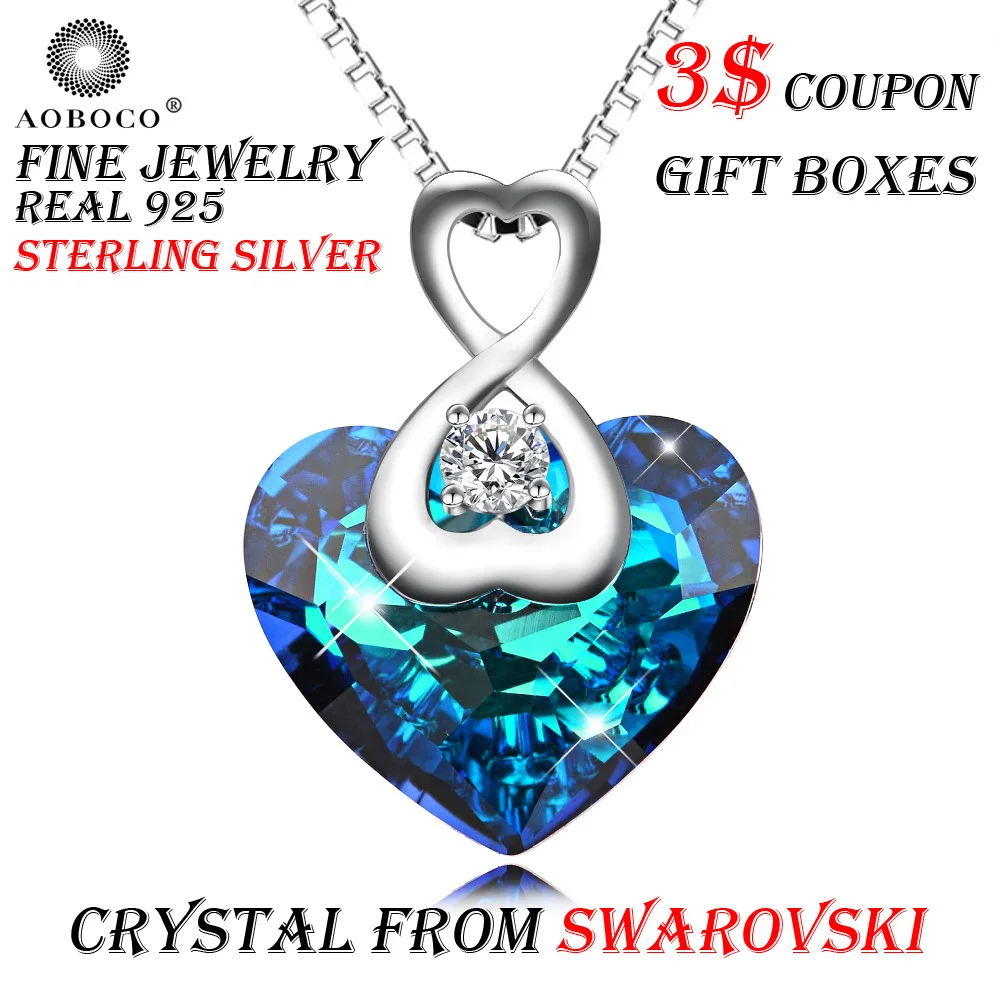 AOBOCO Brand Sweet Bow knot Heart Pendant Necklace For Women Girl Crystal From Swarovski Top