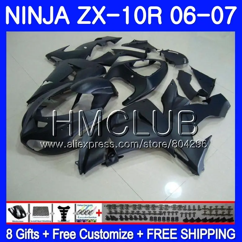 

Bodywork For KAWASAKI NINJA ZX1000C ZX10R 06 07 23HM.16 ZX1000 C ZX 10 R ZX-10R 06 07 ZX 10R Matte black 2006 2007 Fairing kit