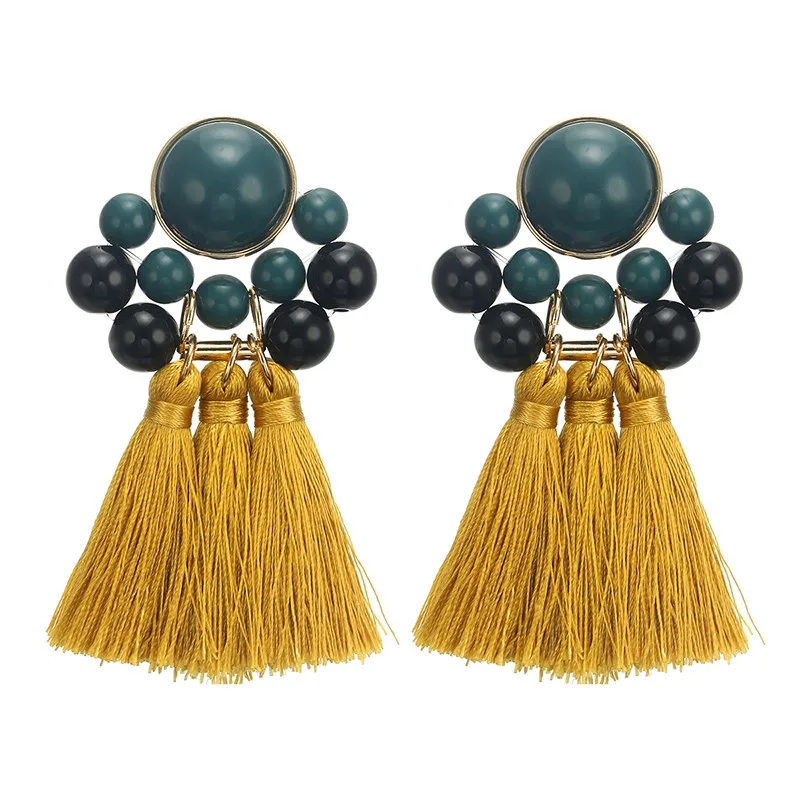 

New Gold Color Round Besds Drop Earrings for Women Bohemia Statement Multi Tassel Wedding Long Fringed Earrings Jewelry Gift