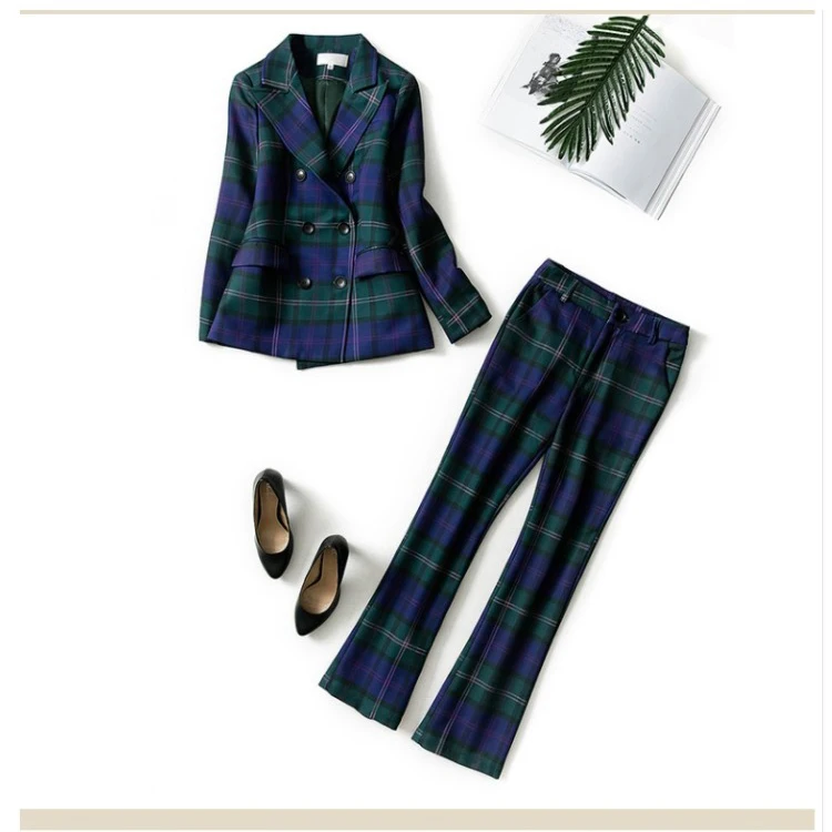 coat and pant Женский деловой костюм для офиса, 2 предмета, Женская официальная одежда, Блейзер, брючный костюм, женские вечерние костюмы, униформа в клетку, британский стиль, Y213 - Цвет: coat and pant