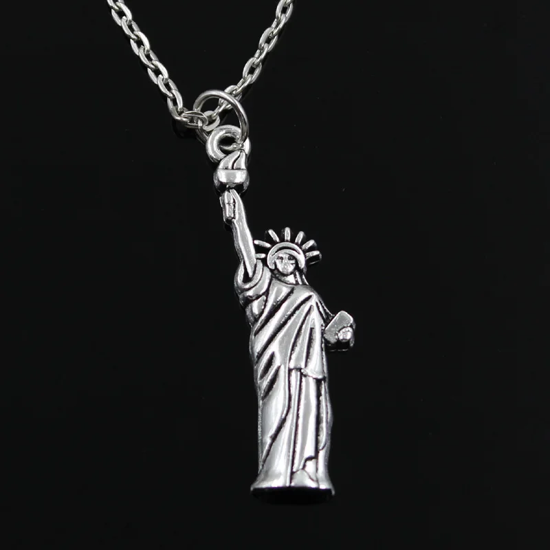 New Fashion Statue Of Liberty New York Pendants Round Cross Chain Short Long Mens Womens Silver Color  Necklace Jewelry Gift