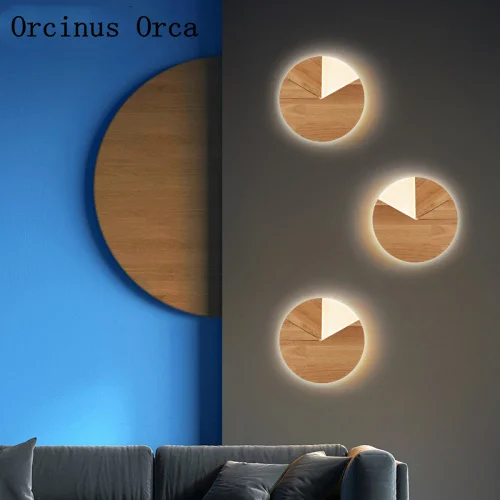 

American creative personality combination wall lamp living room corridor bedside lamp modern LED round solid wood wall lamp