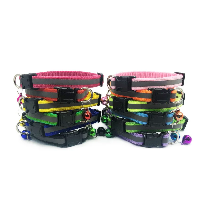 100pcs Cat Accessories Samll Dog Cat Puppy Collar Bell Adjustablt Reflective Buckle Pet Collar Safety Leads For Cat Dog Collar