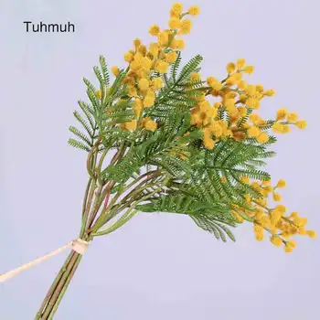 

4 Bouquets/lot Plastic Artificial Flowers Bundles Hairy Acacia Bean Branch Fake Flower Home Wedding Decoration