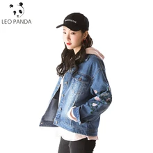 Новая модная Цветочная вышивка с длинными рукавами, отложной воротник, Свободное пальто для женщин, однобортные свободные женские джинсовые куртки C 294