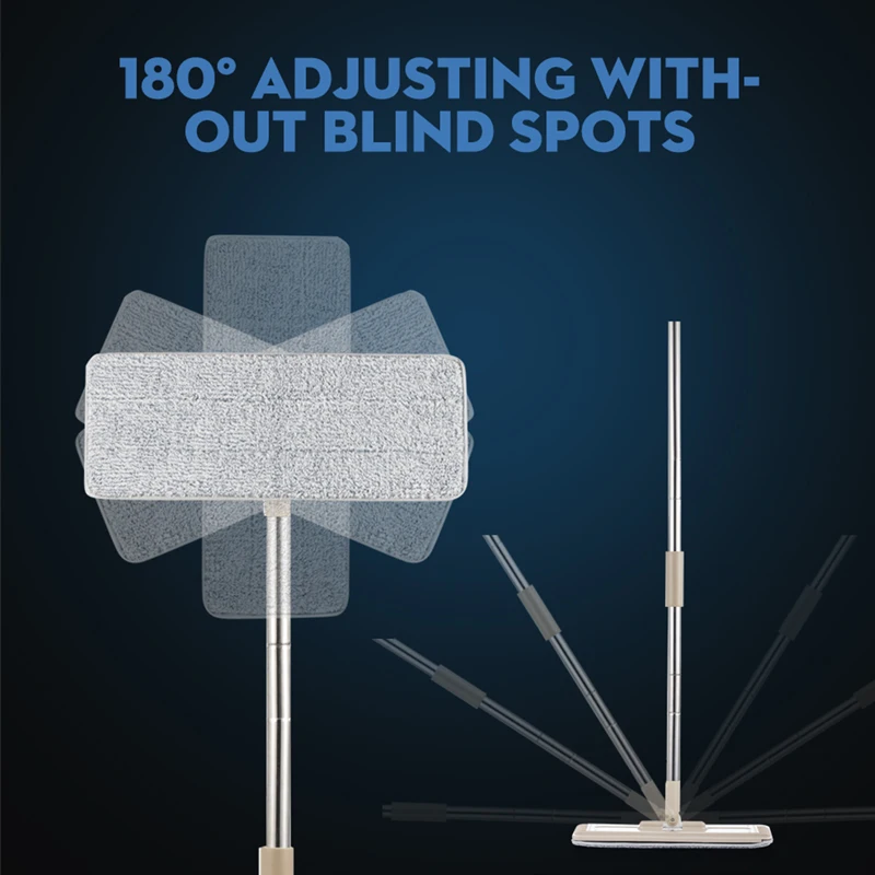 Comprar Cubo de fregona plana sin manos apretón con mango de acero inoxidable limpieza en seco húmedo 360 cabezas giratorias con almohadillas reutilizables para fregona