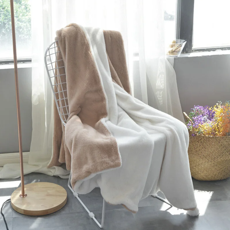 Многофункциональный розовый серый искусственный мех одеяла с кроликами мягкий двухслойный теплый плед покрывало для кровати большой пушистый шар пододеяльник