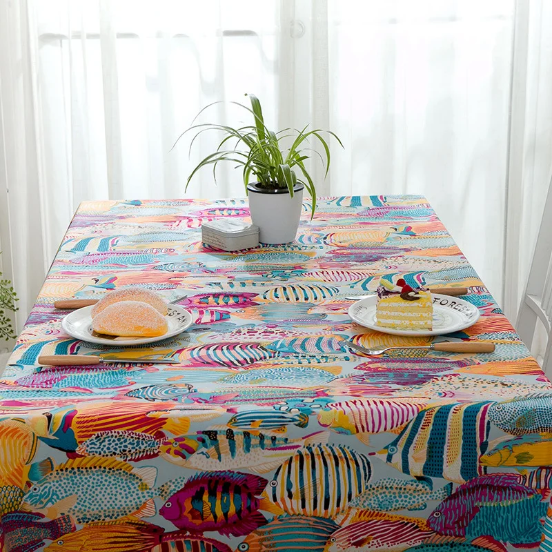 

New Cartoon Tropical Fish Pattern Cotton Table Cloth Thicken Dinner Tea Table Cover Home Decor Dustproof Tablecloth mantel mesa