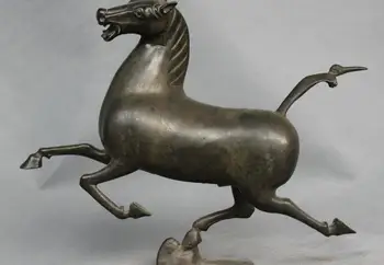 

13'' China Folk Bronze Horse Stand Flying Swallow Statue