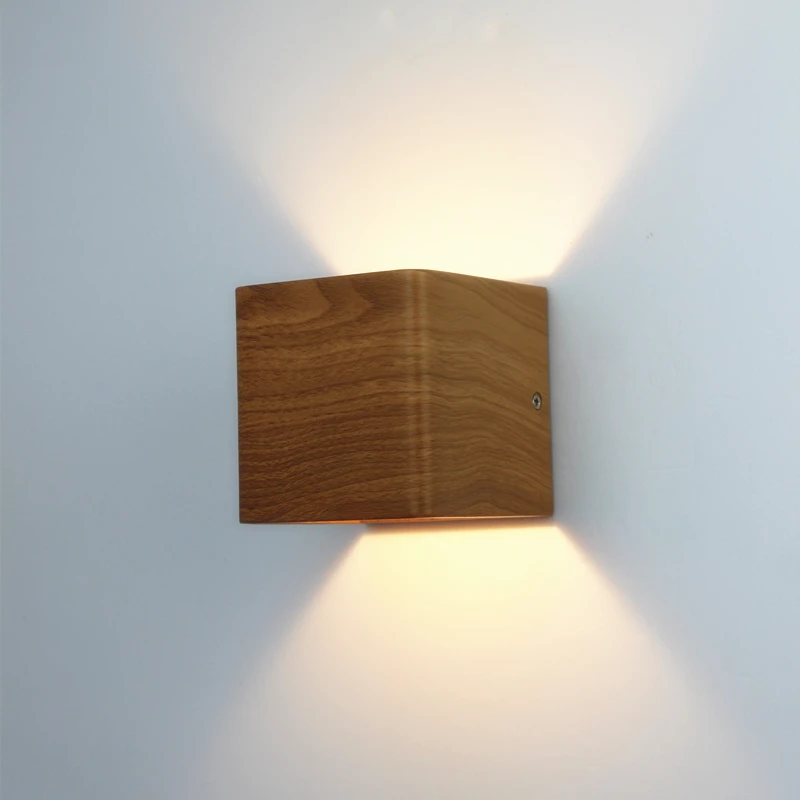2 шт./партия, деревянные зерна, 10*10*10 см, светодиодный настенный светильник, 5 Вт, Алюминиевый, вверх вниз, для спальни, освещение для гостиной, прикроватная лампа ZBD0009