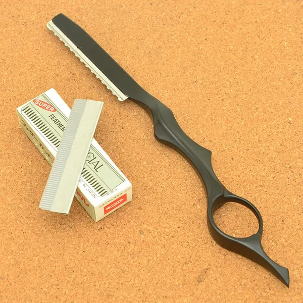Парикмахерская Бритва для стрижки волос, стальная Парикмахерская, истончение, инструменты для бритья, бритва 10 шт., лезвия для выскабливания бровей, ножи HC0007 - Цвет: Черный