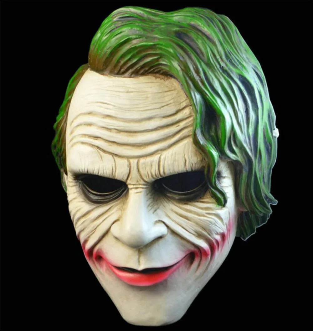 

Movie Batman The Dark Knight Cosplay Horror Scary Clown Mask with Green Hair Wig Halloween Latex Mask Party Costume B2241