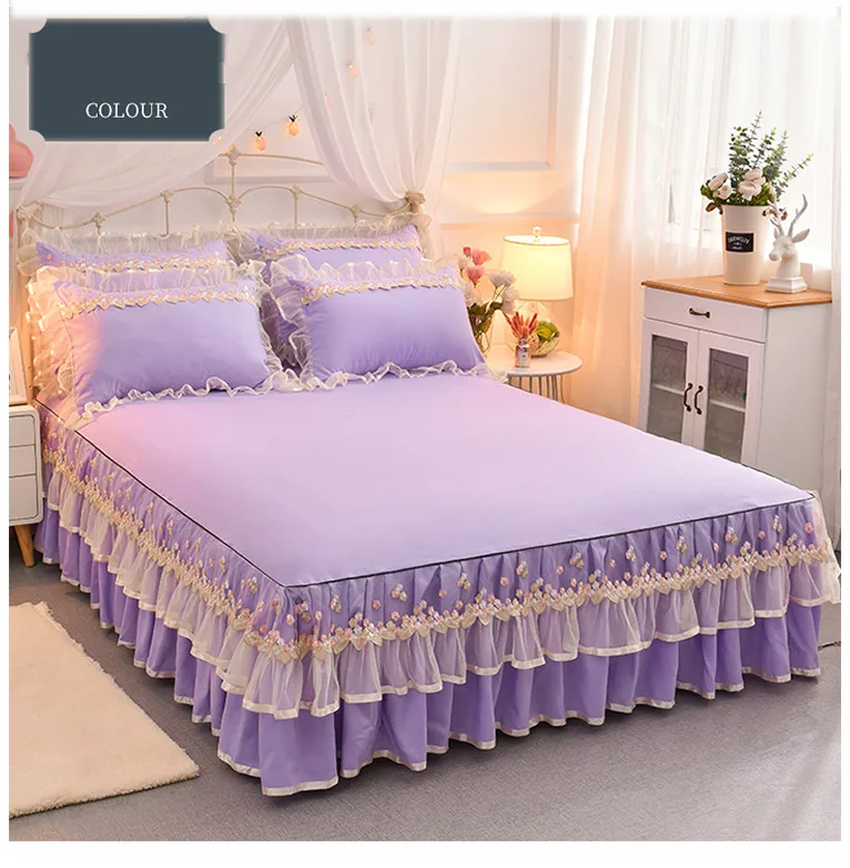 Корейский кружевной комплект постельного белья, розовый комплект постельного белья, Комплект постельного белья с юбкой, простыней, наволочек для девочек, Свадебные постельные принадлежности, домашний текстиль