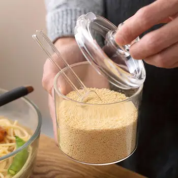 

1Pc Transparent Spice Jar Can Seasoning Box with Spoon Scoop Salt Pepper Organizer Spice Container Kitchen Cruet BBQ Condiment