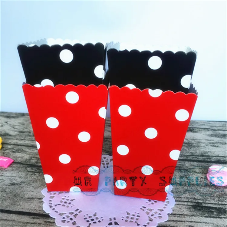 Free Shipping 48pcs Minnie Mouse Popcorn Red & Black Treat Polka Dots