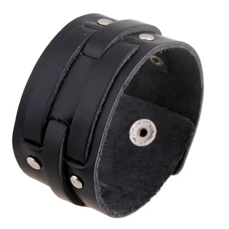 Neo Gothic Popular Male Bracelet Punk Leather Cuff Wristband 22cm Party